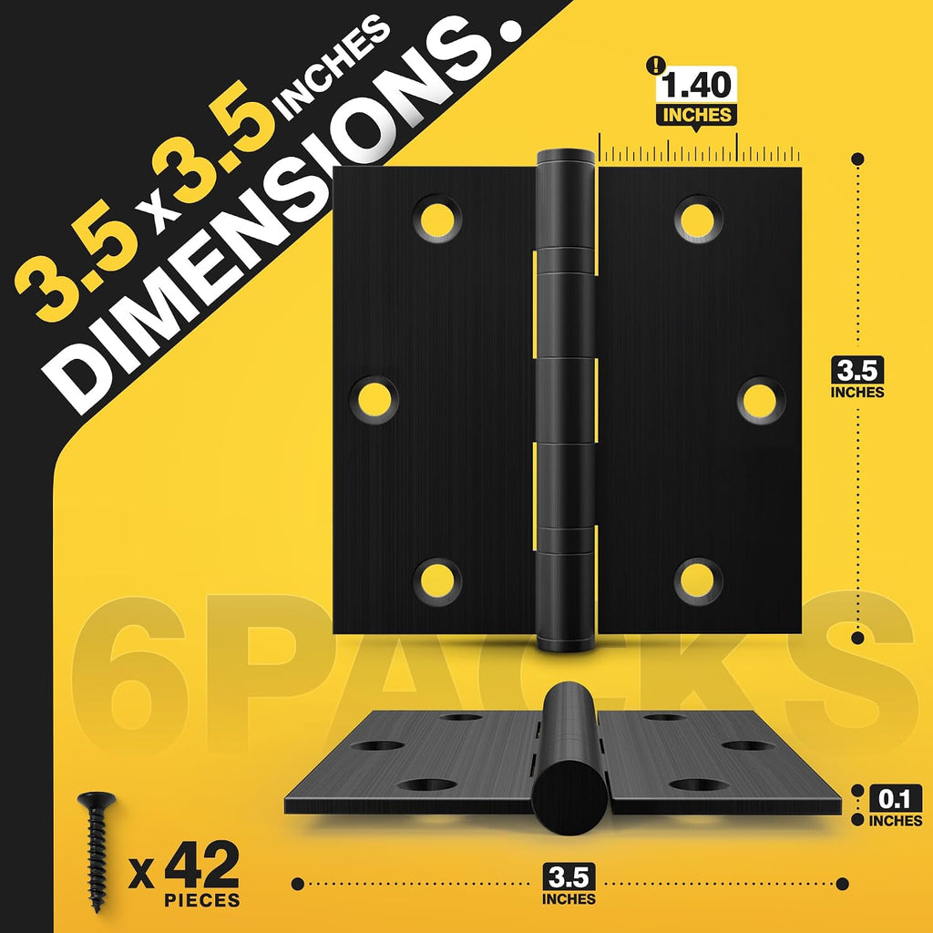 Ball Bearing Door Hinges, 3.5 x 3.5 Inches Square Hinges, Square Corner Stainless Steel, Heavy Duty Door Hinges