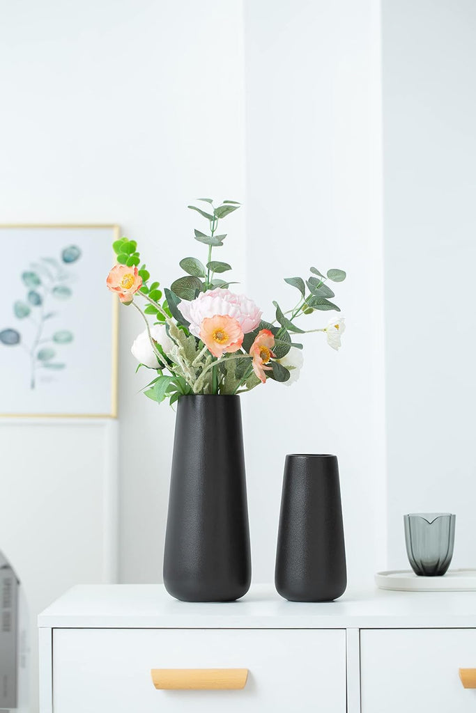 11 Inch Tall Matt Black Ceramic Vase
