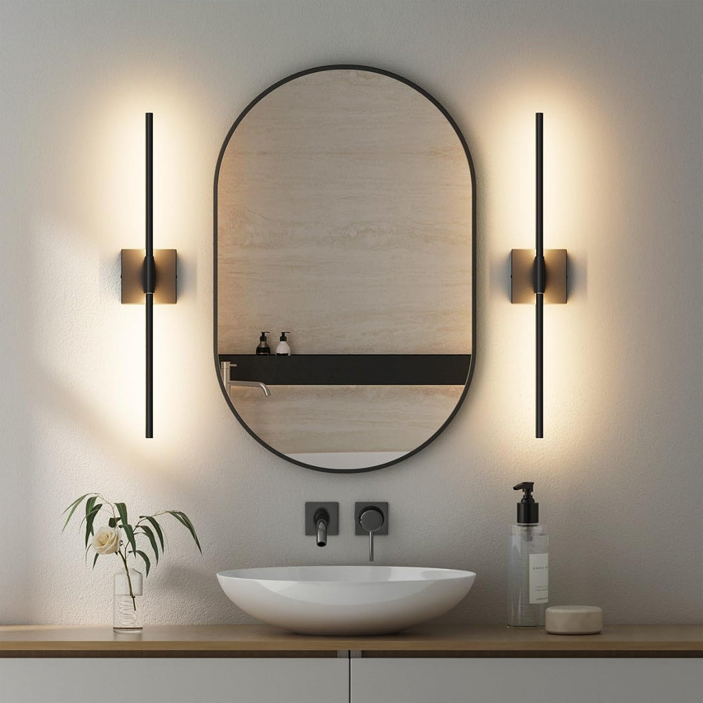 28In Hardwired Black Wall Sconce Modern Vantiy Light LED Bathroom Light Fixtures Over Mirror 3000K 360° Rotatable
