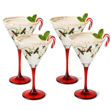 Christmas Martini Glass Set of 4 Christmas Wine Glass Drinkware Festival Themed Beverage Drinking Glasses Holiday