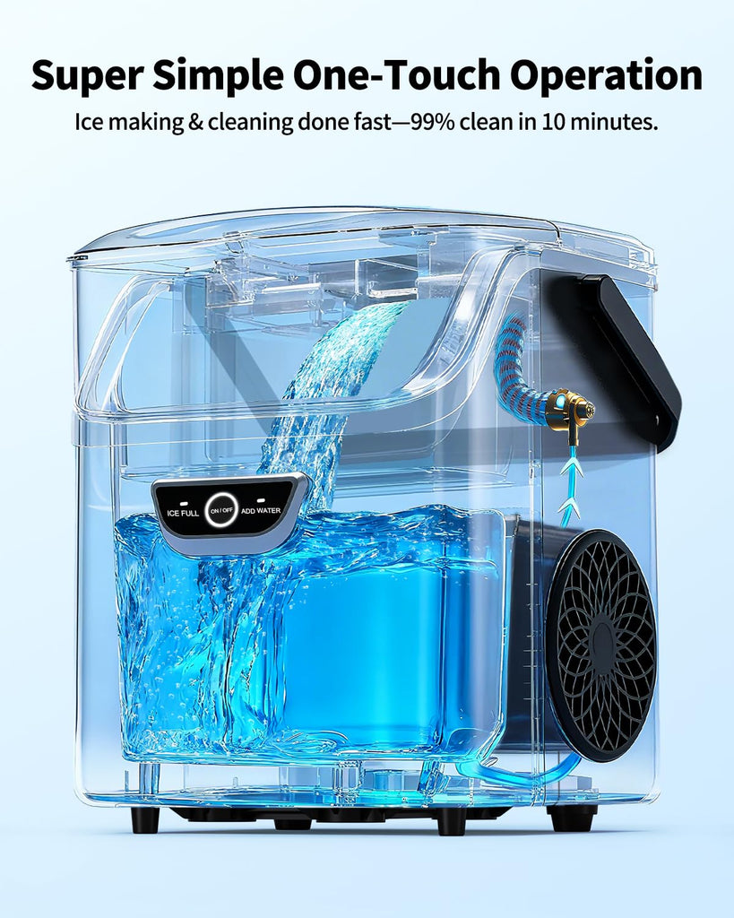 Nugget Ice Maker with Handle, 40lbs/Day Countertop Ice Maker Ready in 5 Mins, Soft Sonic Ice, Auto-Cleaning Ice
