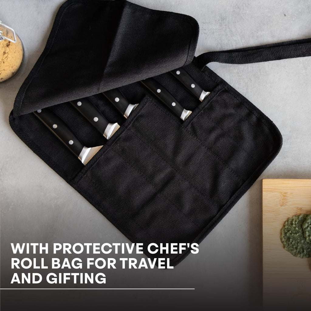 Chef Knife Set with Bag, Knife Roll Set with 5 Professional Quality Kitchen Knives for Precision Home Cooking, High