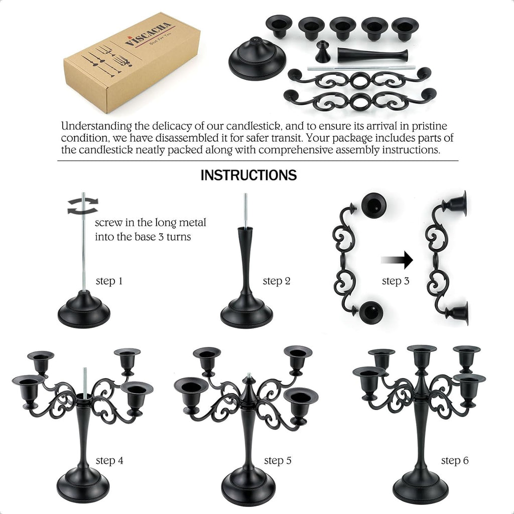 Bronze Candle Holder，5 Arms Metal Candle Holders for Taper Candles（10.6 inch Tall Candlestick Holders, for 1/2-1 inch