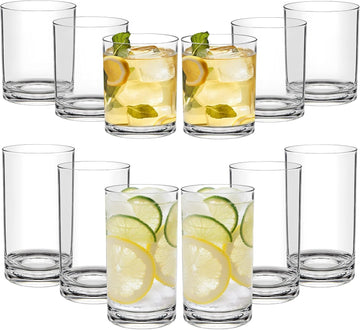 Acrylic Plastic Drinking Glasses Set of 12 - Unbreakable Tumblers - BPA-Free - Dishwasher-Safe - 6x12oz Lowball