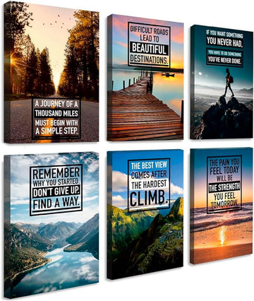 Canvas Motivational Wall Art - Set of 6 Inspirational Prints with Uplifting Phrases & Vibrant Images