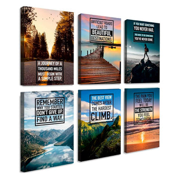 Throwbacktraits Canvas Motivational Wall Art - Set of 6 Inspirational Prints with Uplifting Phrases & Vibrant Images