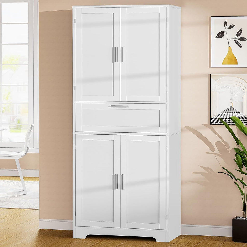 67" Tall Storage Cabinet with Adjustable Shelf & 1 Large Drawer, Pantry Cabinet with 4 Doors, Kitchen Cabinets