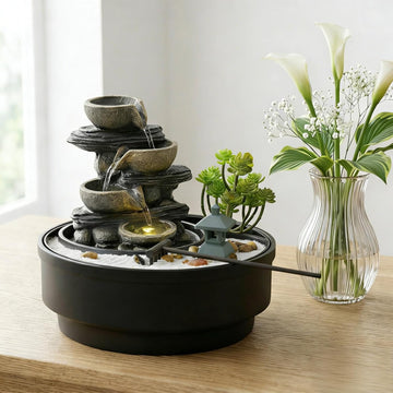 Natural Rocks Tabletop Water Fountain Indoor Water Fountains with 4-Tier Soothing Sound Desktop Waterfall with DIY