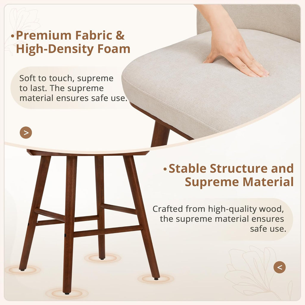 Counter Height Bar Stools Set of 3, Upholstered Barstools with Wooden Legs and Backs, 19.7" W & 27.6" H Counter