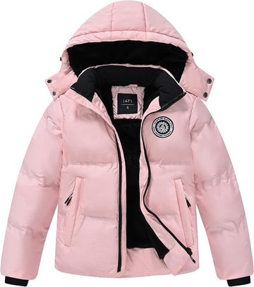 Winter Coat Warm Fleece Thermal Padded Jackets with Detachable Hood Outdoor Puffy Jacket with Zip Pockets