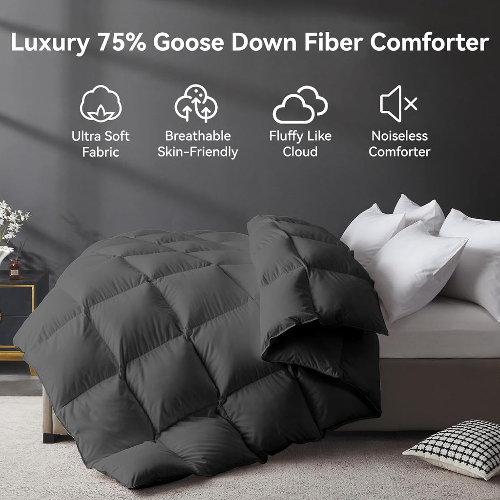 Organic 75% Goose Down Fiber Comforter Full,850+FP,1200TC,Extra Fluffy,Hotel-Luxury Ultra Soft All S