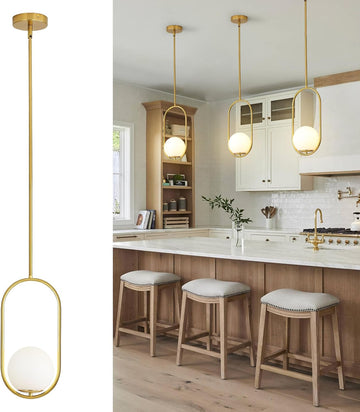 Pendant Lights Kitchen Island, Pendant Light Fixtures, Modern Gold Globe Glass Pendant Lighting, Brass Mid Century