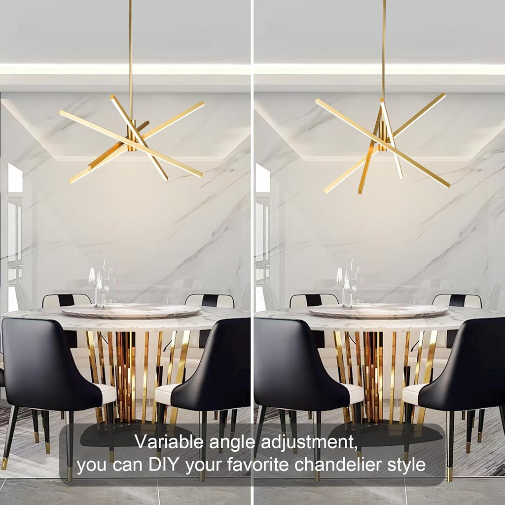 Gold Sputnik Chandeliers Modern LED Linear Chandelier Light 4 Light Pendant Light for Dining Room Foyer Kitchen