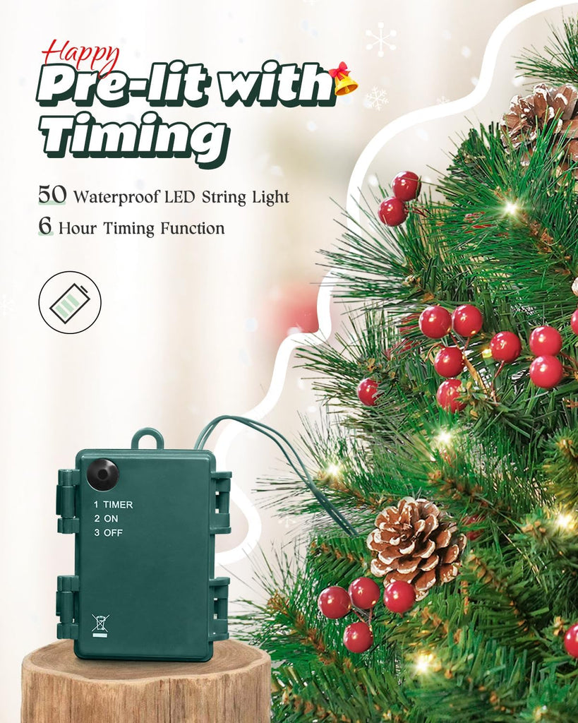 Tabletop Pre-lit Christmas Tree with Star Treetop, 1 to 4 ft, Clear LED Lights, Artificial Xmas with Burlap Base for Table