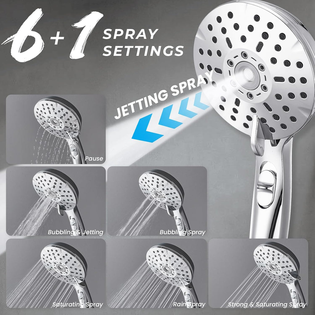 Dual Shower Head Combo, 8'' High Pressure Rain Shower Head with Handheld Spray, 6+1 Spray Settings Handheld Showerhead