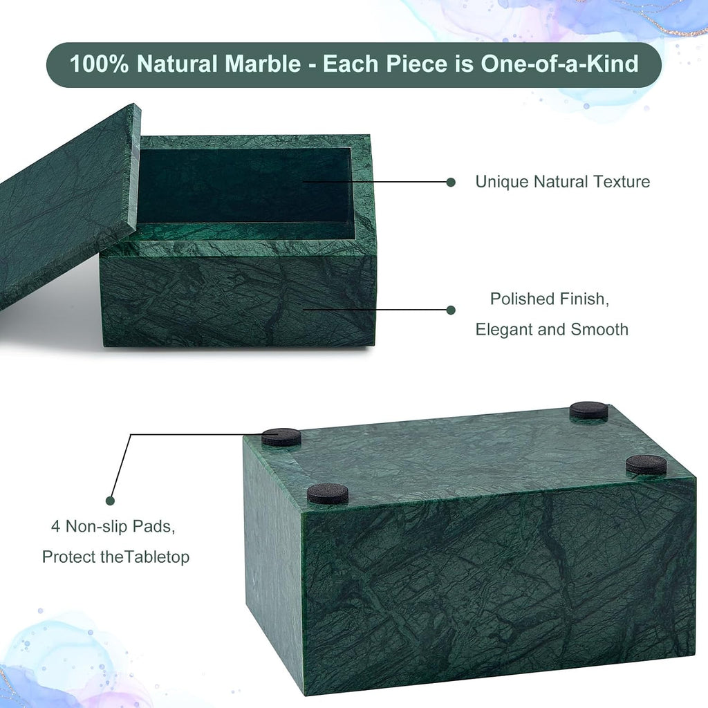 Natural Marble Storage Box with Lid, Rectangular Organizer for Jewelry
