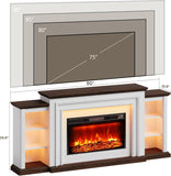 80 Inch Modern Fireplace TV Stand for TVs up to 90 Inches, Entertainment Center with Mantel, Electric Fireplace Heater, Adjustable Flame, Remote Control and LED Lighting