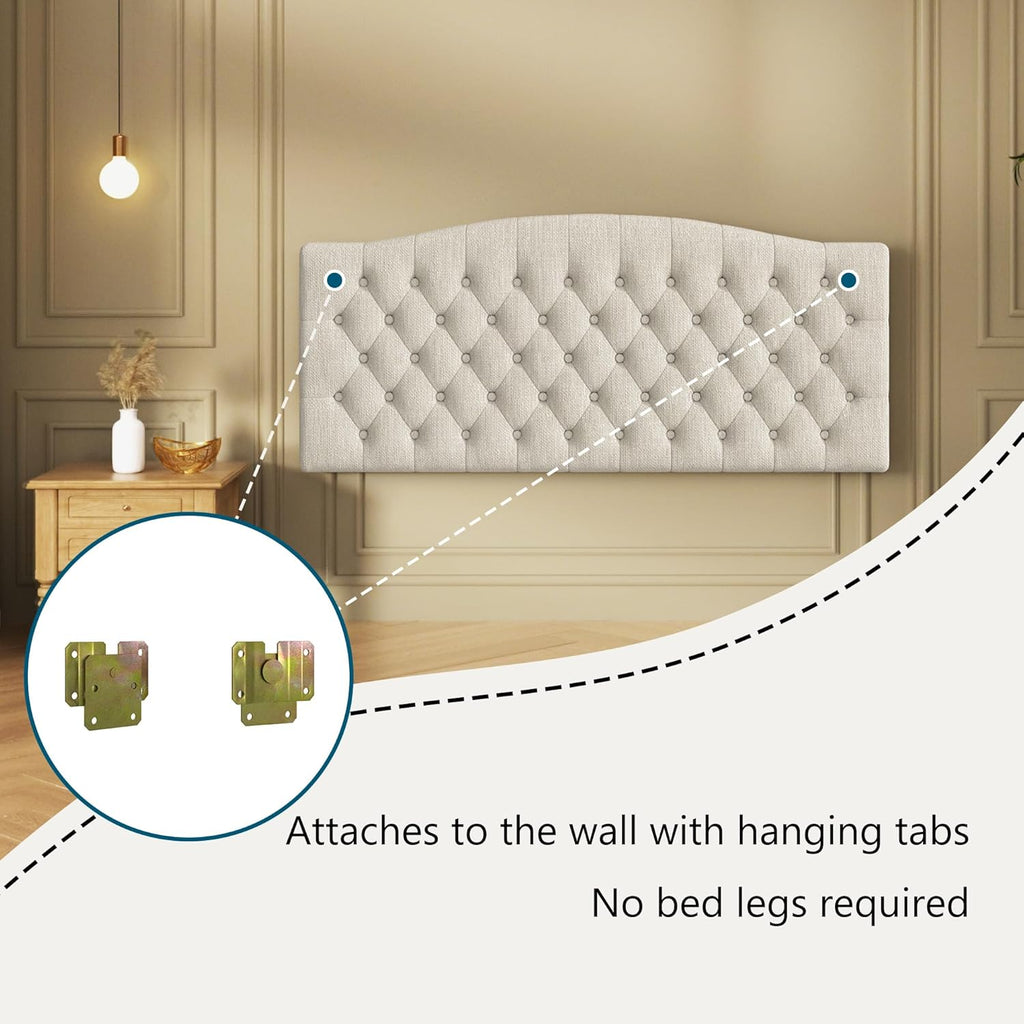 Linen Upholstered Headboard Queen/Full Bed Tufted Button Headboard, Featuring High-Density Sponge Padding, Luxury