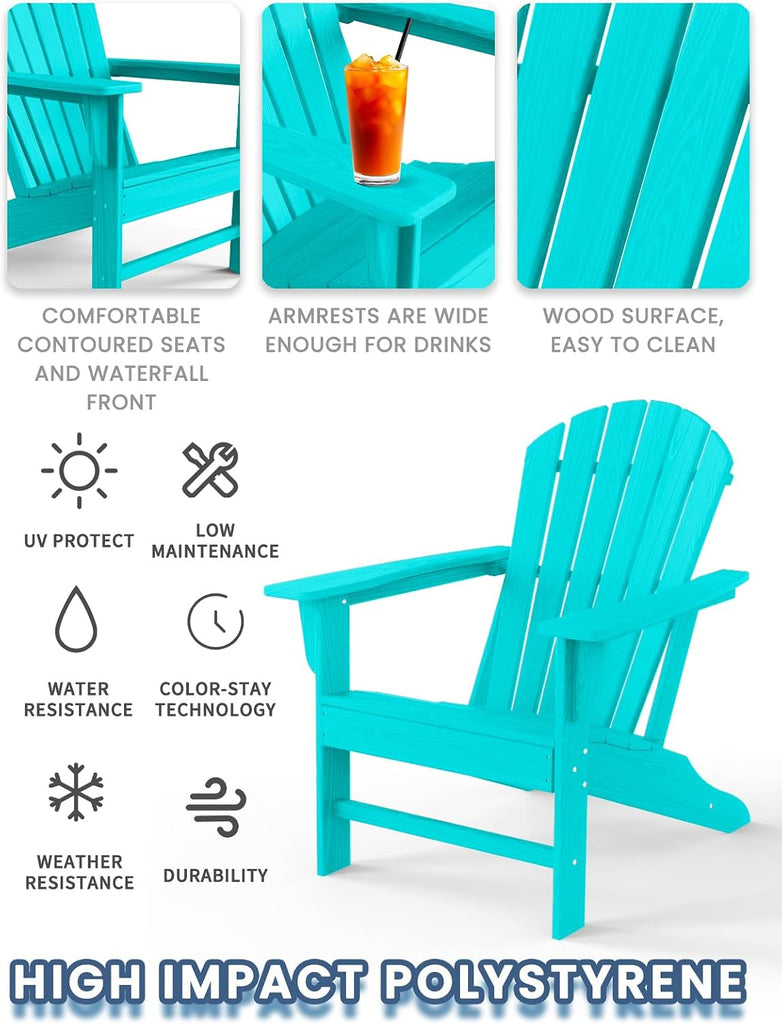Farmhouse Adirondack Chair Wood Texture, Poly Lumber Patio Chairs, Pre-Assembled Weather Resistant Outdoor Chairs for