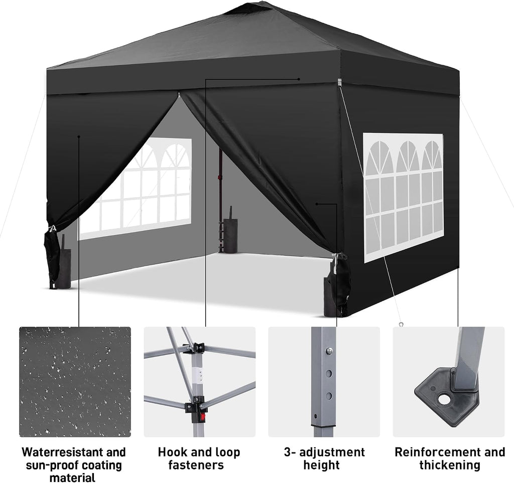 10x10 Pop Up Canopy Tent with 4 Sidewalls, Easy Set up, Outdoor Silver Coated Beach Gazebos, Carpas with 4 Sandbags