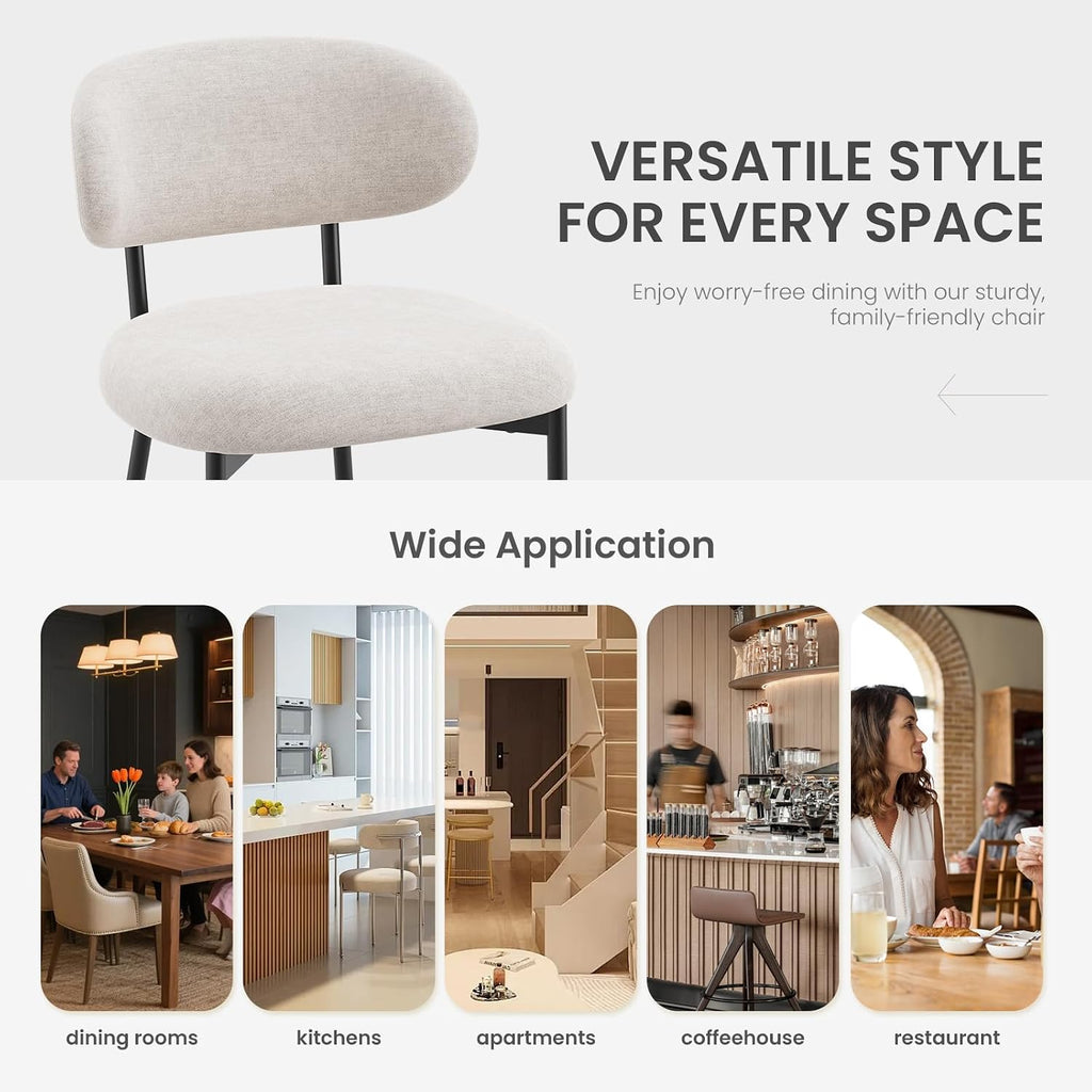 Upholstered Dining Chairs Set of 4, Modern Fabric Kitchen Chairs with Curved Backrest and Cushioned Seat, Sturdy