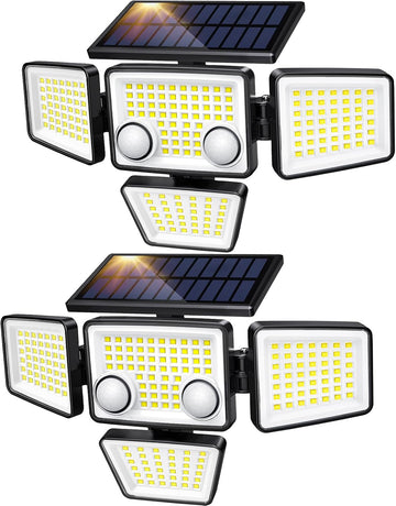 Solar Outdoor Lights - 3000LM 188 LED Motion Sensor Outdoor Lights, 4 Heads Security Light,IP65 Waterproof, Easy