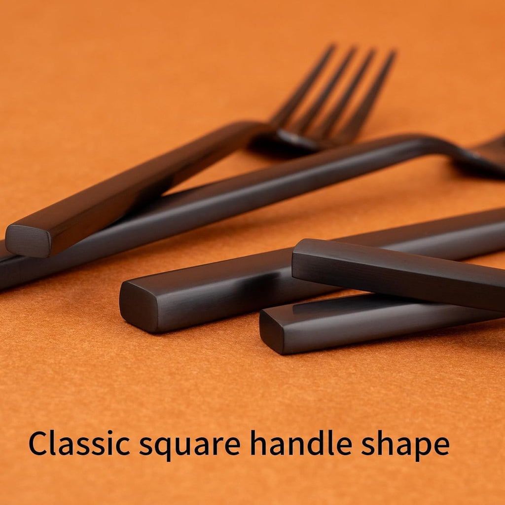 Cube Black 20-Piece Forged Silverware Set Stainless Steel Flatware Set,Service for 4,Matte Satin Polished Cutlery Set