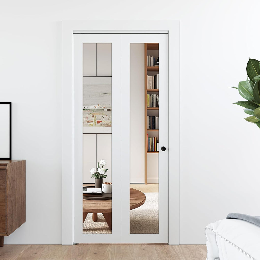 Bifold Doors, Mirror Closet Doors for 30'' x 80" with Sliding Hardware Kit Set, Interior Bi Fold Doo