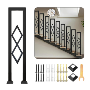 U-Shaped Stair Handrail, Black Wrought Iron Hand Rails Decorative Railing for Indoor Stairs, Porch Deck Loft Corridor