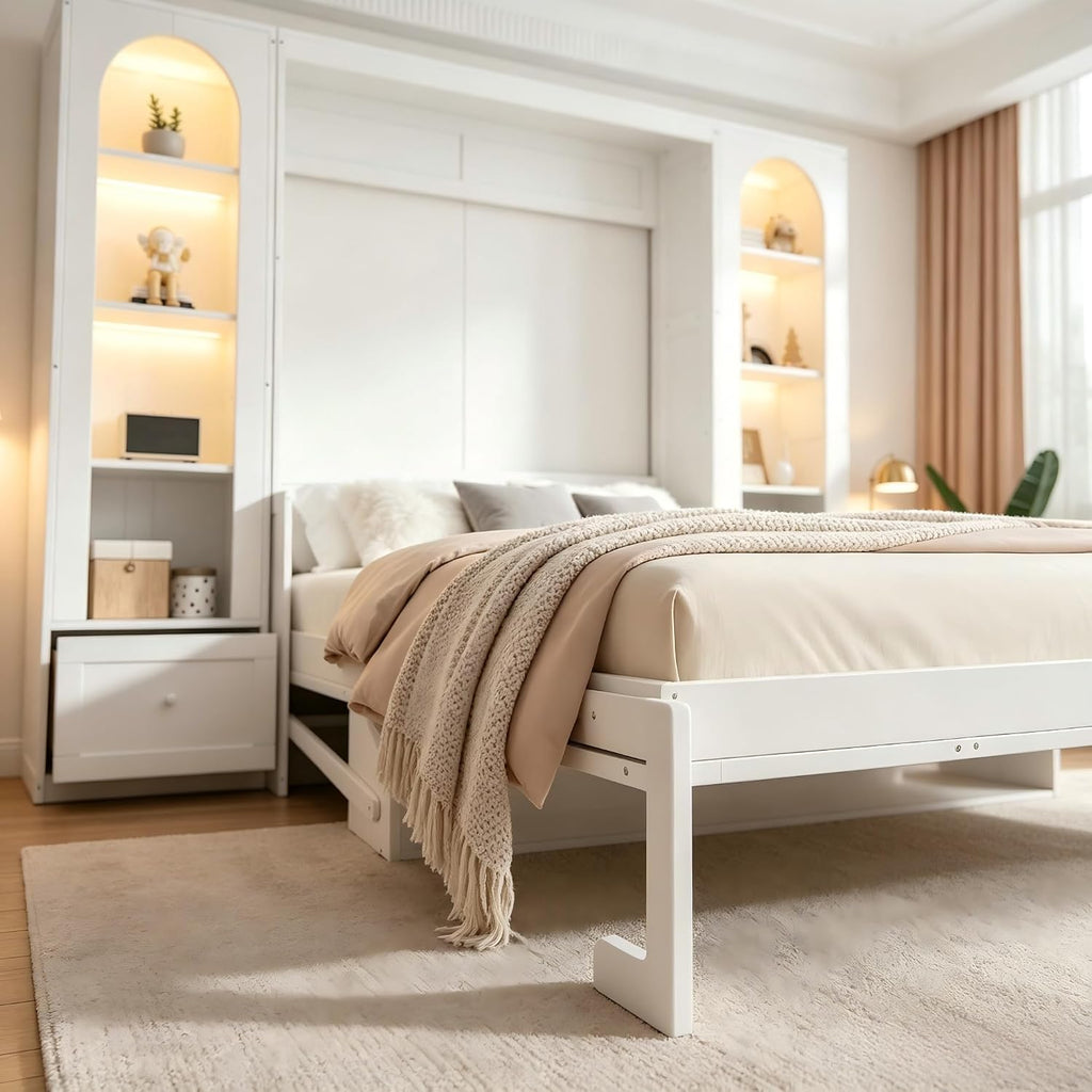 Queen Murphy Bed with Storage Drawers & Desk for Save Space & Small Space,Bedroom,Guest Room,Wall Bed Frame Folding