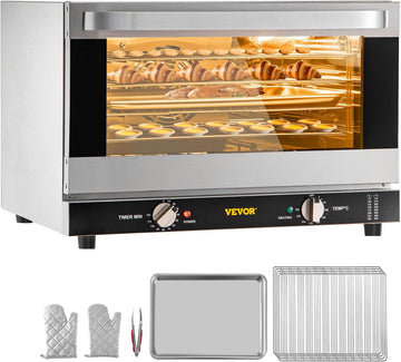 Commercial Convection Oven, 47L/43Qt, Half-Size Conventional Oven Countertop, 1600W 4-Tier Toaster w