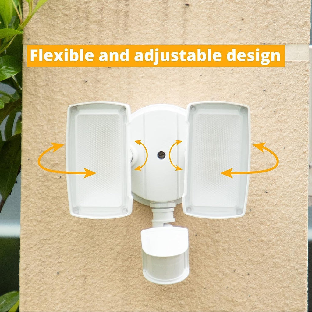 2 Pack 19W LED Flood Light Motion Sensor Outdoor, 2 Adjustable Head, 2000LM, 5000K, IP65 Waterproof, Dusk to Dawn