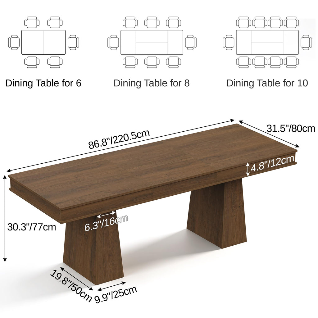 63-86.6 in Rectangle Extendable Dining Table for 6-10 People.Walnut