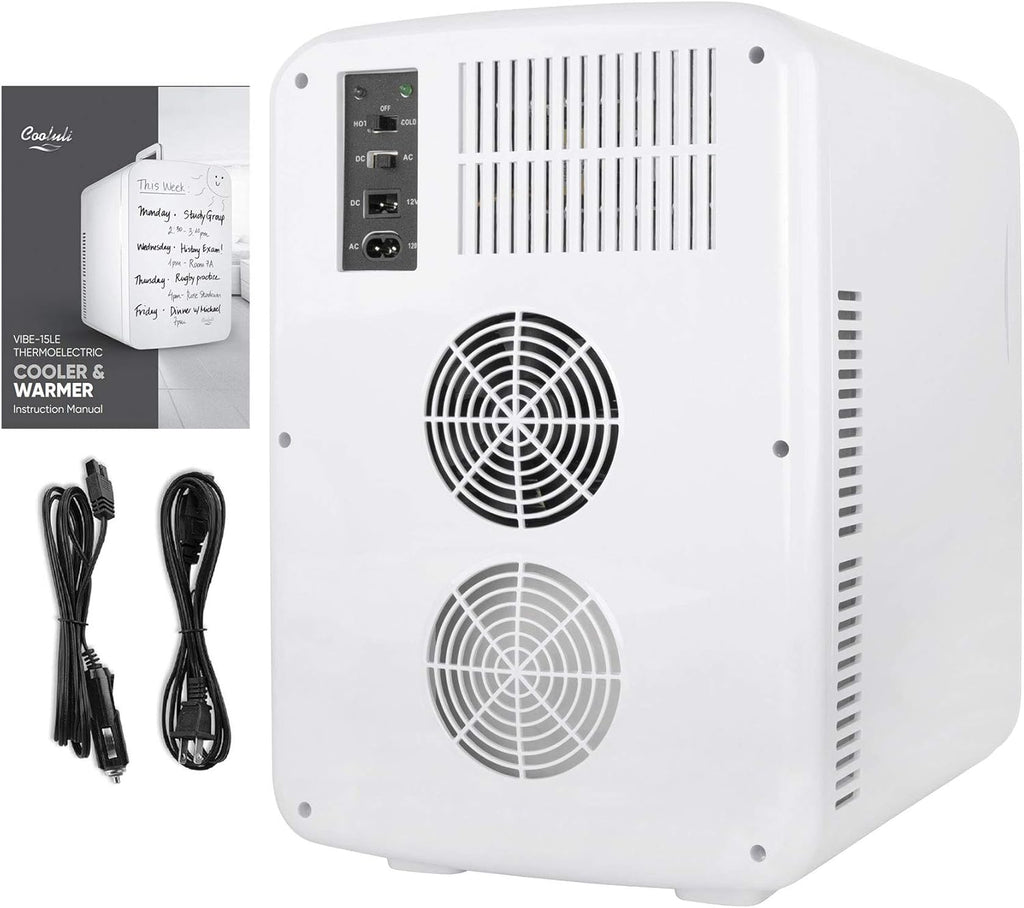 Vibe Mini Fridge for Bedroom - With Cool Front Magnetic Whiteboard - 15L Portable Small Refrigerator for Travel, Car &