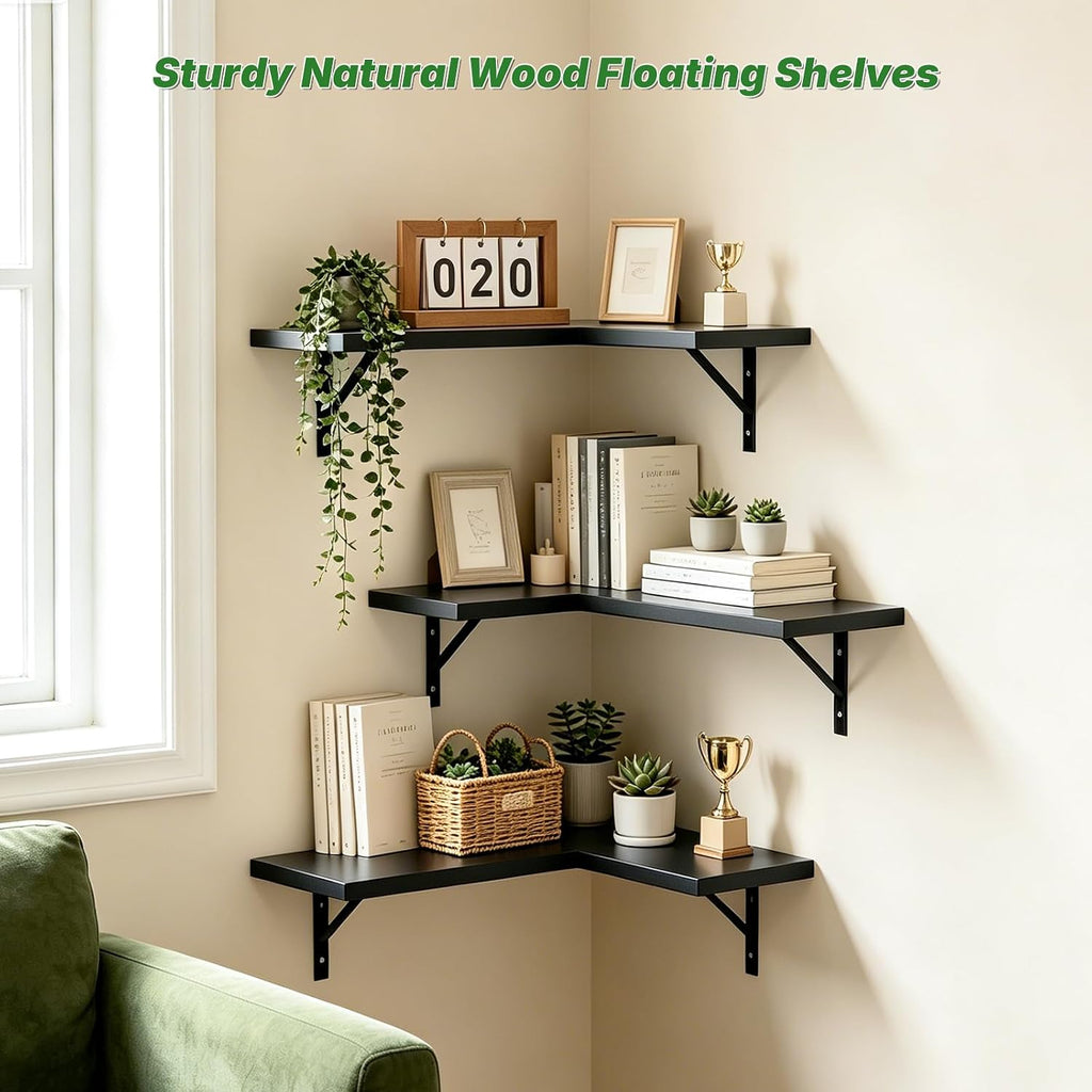 Corner Floating Shelves, Corner Shelf Wall Mounted, Shelves for Room Wall, Home Decor Living Room Bedroom Office