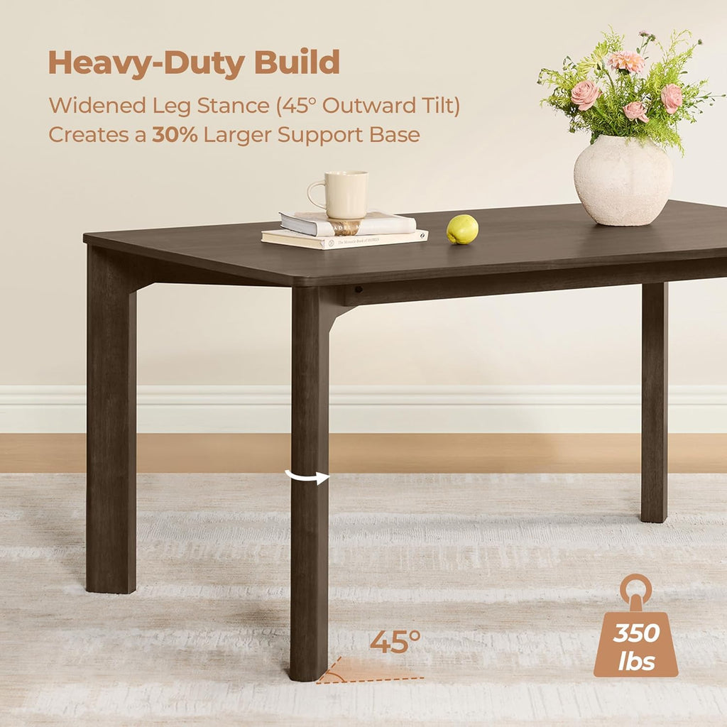 59" Mid Century Modern Dining Table for 6, Rectangle Wood Kitchen & Dining Room Table, Solid Rubberwood Frame, Walnut