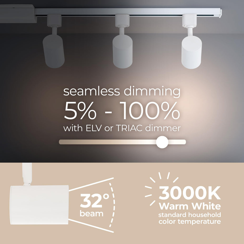Amped Collection LED 10W Track Head 3000K Warm White Energy Efficient in White for H Track, Standard 3-Wire Track