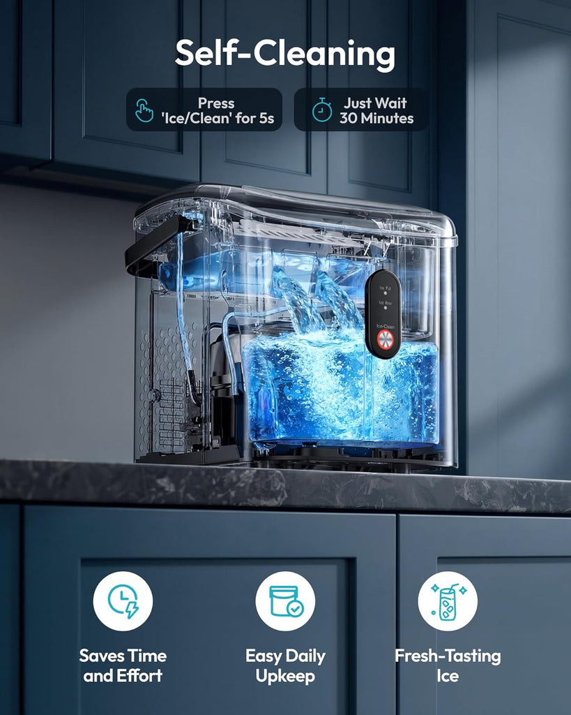 Ice Maker Countertop, Portable Ice Machine with Carry Handle, 26.5lbs Per Day, 9 Cubes in 6 Mins, Auto-Cleaning