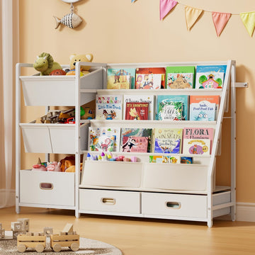 Kids Bookshelf and Toy Storage with 6 Toy Bins - Book Shelf for Kids Rooms | Toddler Bookshelves Baby Bookcase