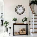 24 Inch Vintage Iron Metal Frame Wall Clock Silent, Battery Operated, Elegant Retro Decor