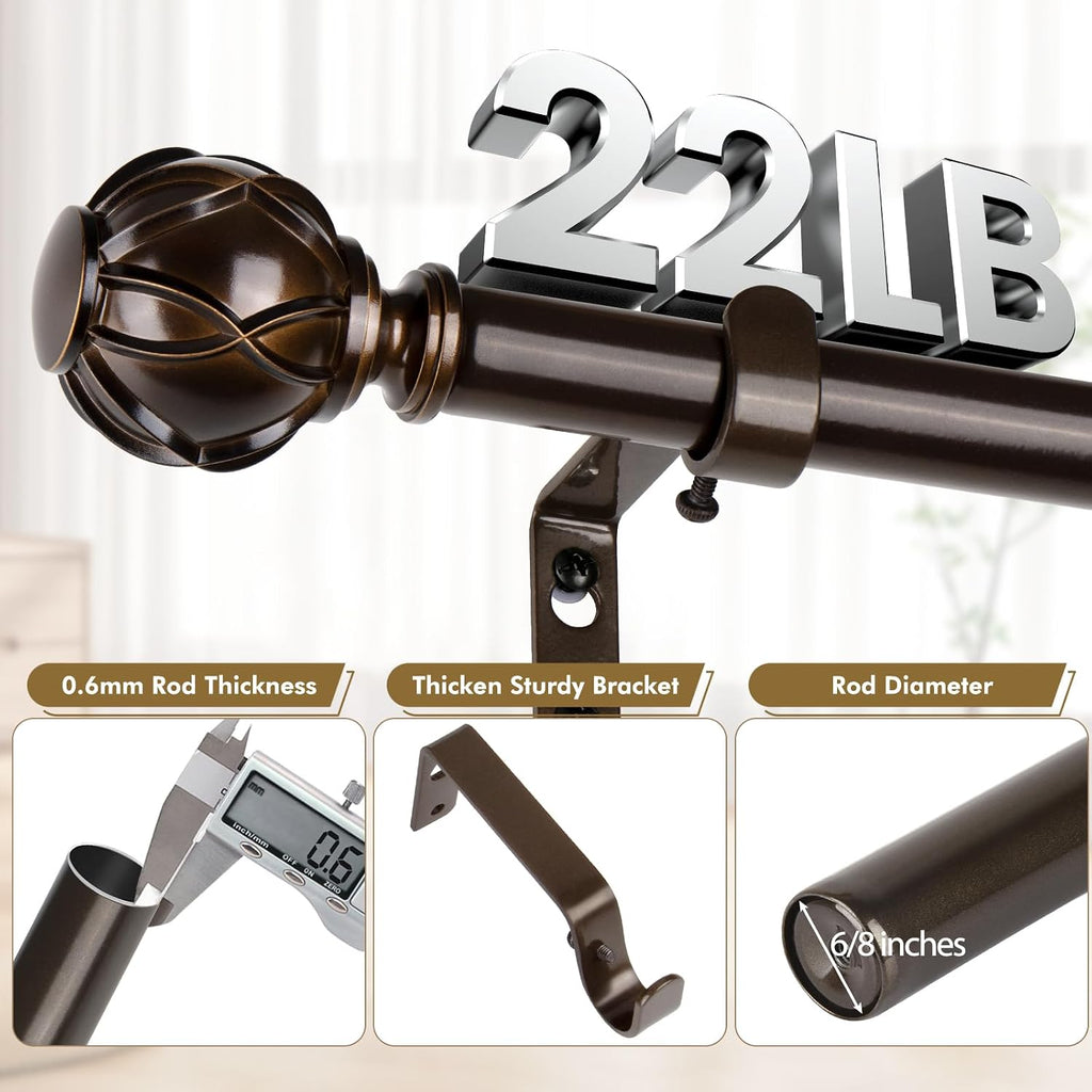 Curtain Rods for Windows 2 Pack 32-86 Inches, Bronze - Set of 2