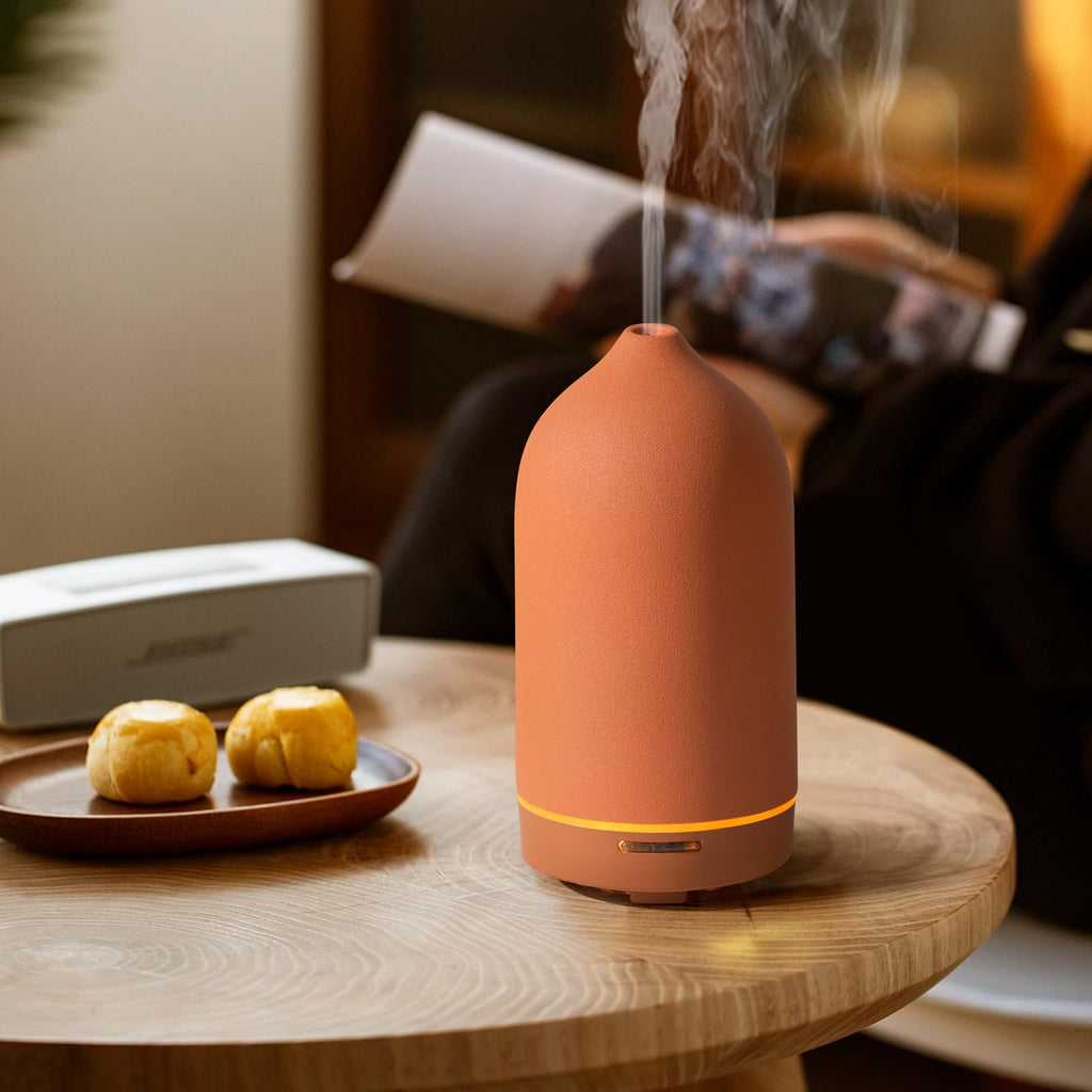 Essential Oil Diffuser, 120ml Aromatherapy Ceramic Diffusers with Auto Shut Off Function Room(Terracotta)