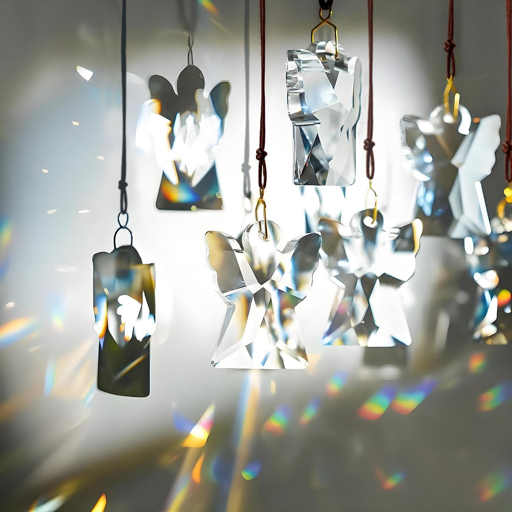 12 Pcs Clear Crystal Angel Prisms Chandelier Window Hanging Decor - Clear Glass Angel Prism Suncatcher Rainbow