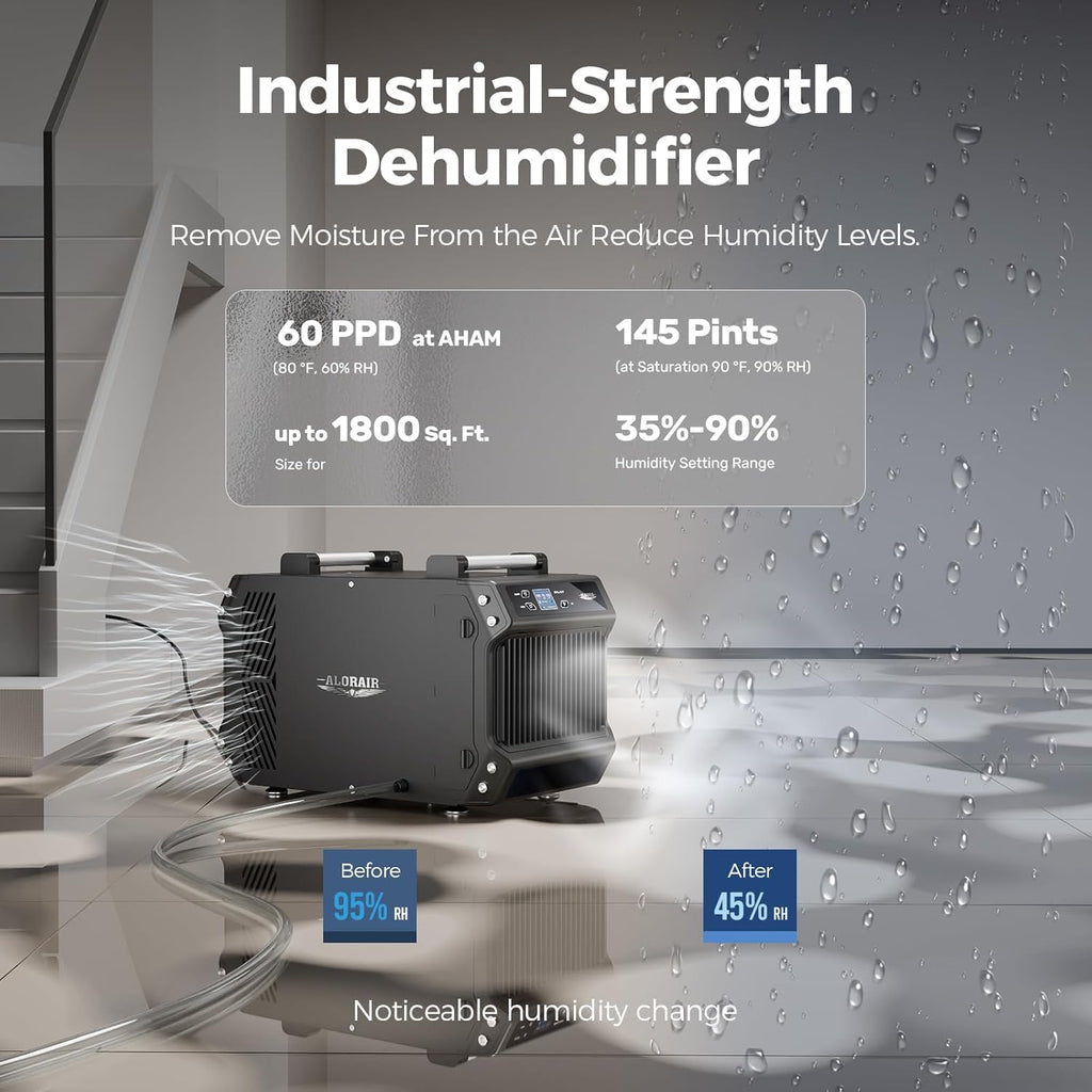 Crawlspace Dehumidifiers, 145 Pint Commercial Dehumidifier for Basements with Drain Hose, 1