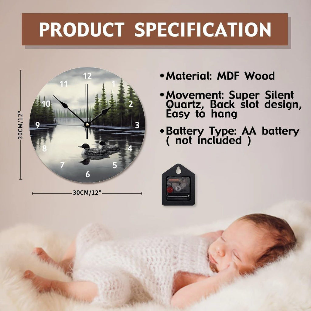 Loon Rustic Wall Clock Lake Time Wall Clocks Battery Operated