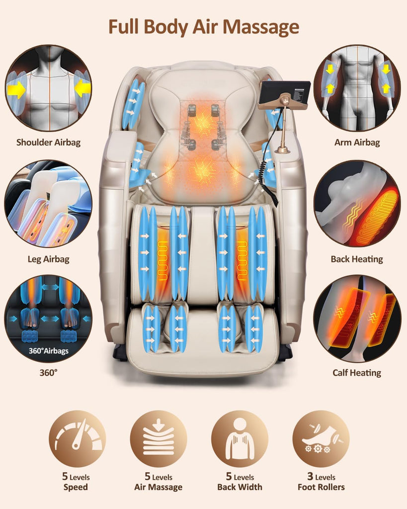 Massage Chair Full Body with Body Scan, Zero Gravity, SL-Track, Cream | 20 Modes Shiatsu Massage Chair Built-in Heat