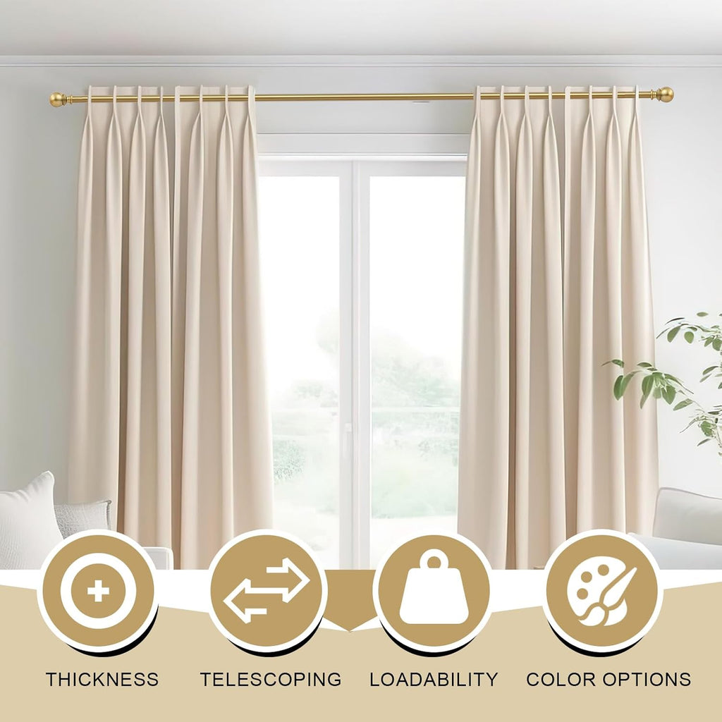 Curtain Rods for windows,1" Diameter Curtain Rod, 32-120" Standard Decorative Window Curtain Rod Set with Brackets