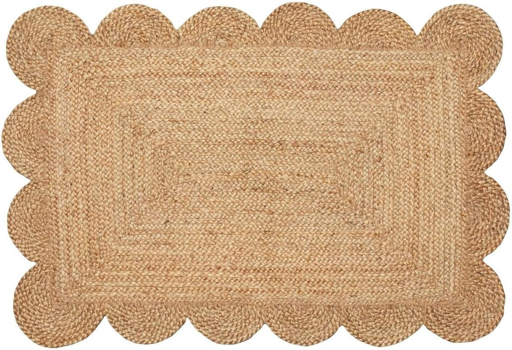 Natural Hand Woven Farmhouse Jute Area Scalloped Rug (Natural, 2x3 Feet)