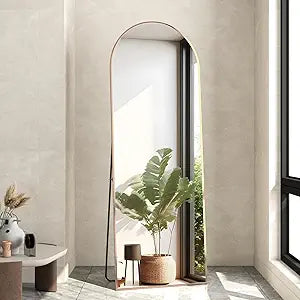 Full Length Mirror, 56"X16" Arch Floor Mirror with Stand, Gold Arched Full Body Standing Or Leaning Mirror