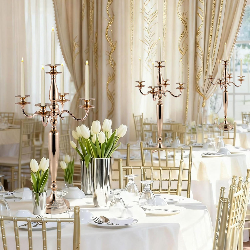 28'' Tall Gold 5 Arm Candelabra Centerpieces for Table, 4pcs Taper Candle Holder, Party, Event, Christmas Candelabra